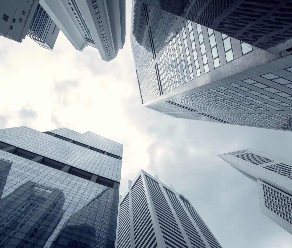 View of modern business skyscrapers glass and sky view landscape of commercial building in central city